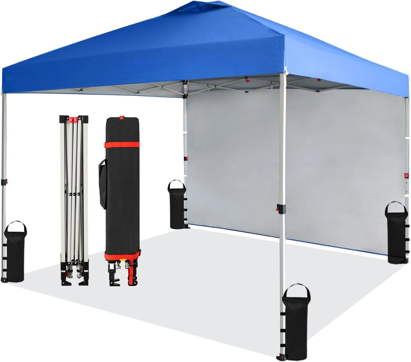 Canopy Tent, 10 x 10 Foot Portable Pop Up Outdoor Shelter with 1 Sidewall, Easy 1 Push Center Lock