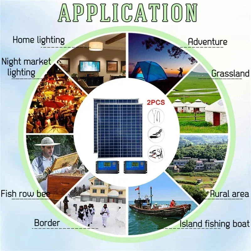 500W1000W 12V  Photovoltaic  Solar Panel, Power Bank Kit 100AController Solar Plate For Home/Camping/RV/Car Fast Battery Charger