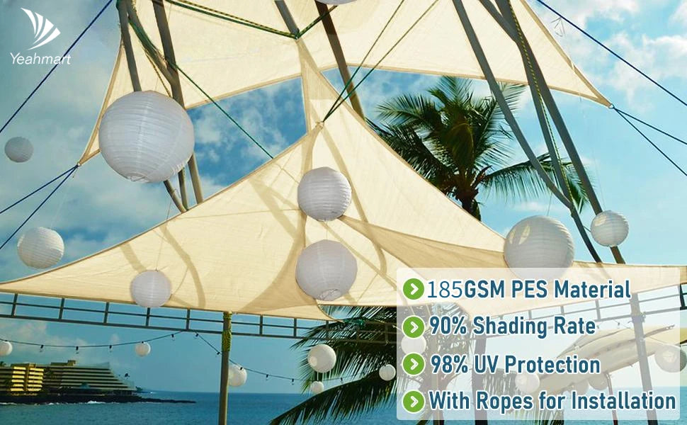 Triangle 2/3/3.6/5M Canopy with Fastening Ropes Premium Weatherproof Breathable Sun Shelter Sun Shade Sails Cloth Outdoor Awning