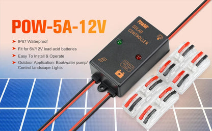 PowMr Mini Size 5A 10A 12V  IP67 Waterproof Solar Charge Controller Working for 24 hours Solar Regulator for Small Power System