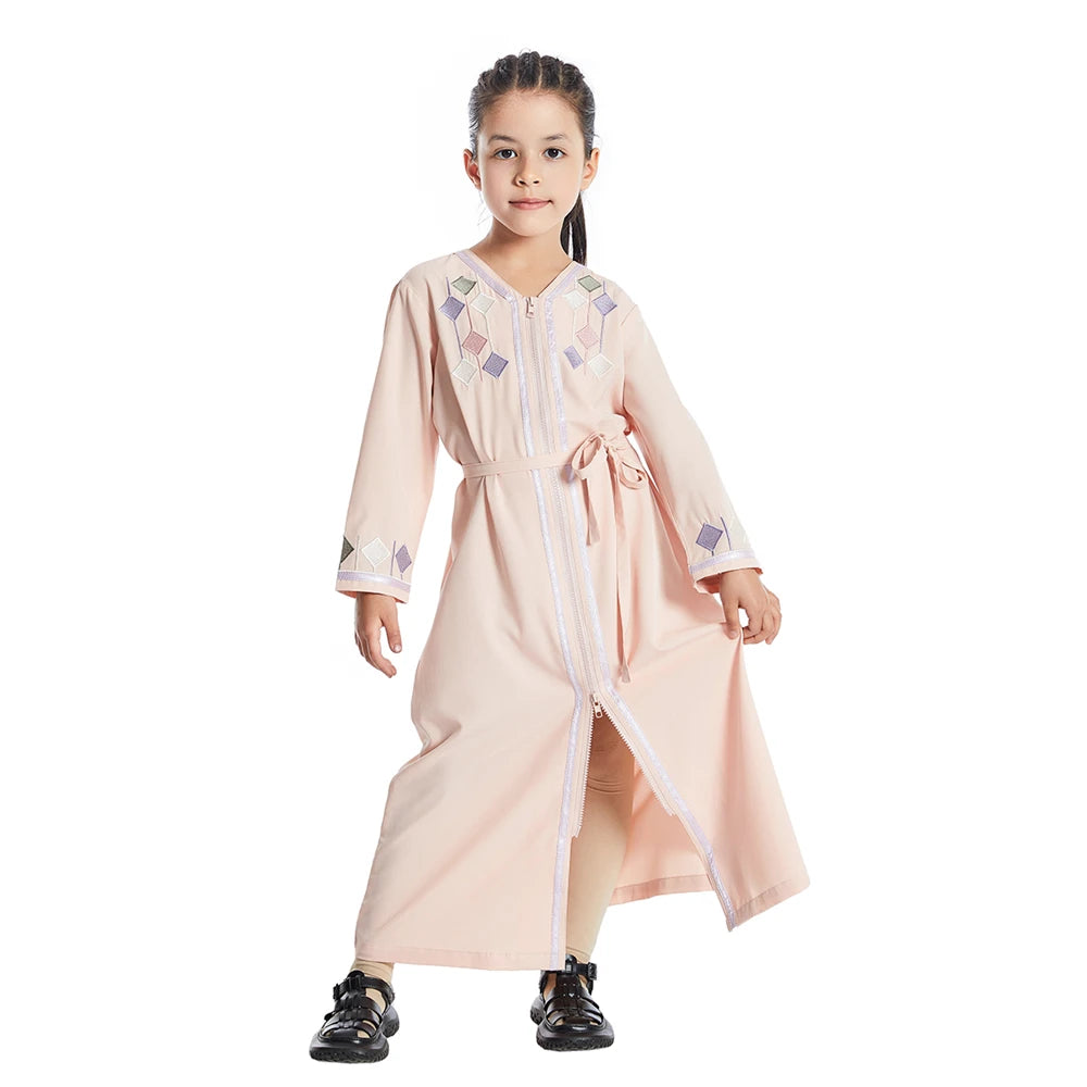 Moroccan Kids Girls Muslim Embroidery Abaya Long Sleeve Maxi Dress Turkey Arabic Kaftan Islamic Prayer Gown Robe Robes Clothing