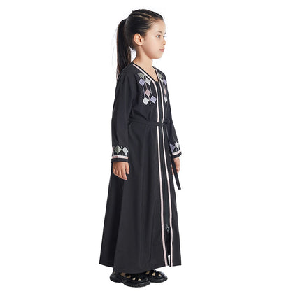 Moroccan Kids Girls Muslim Embroidery Abaya Long Sleeve Maxi Dress Turkey Arabic Kaftan Islamic Prayer Gown Robe Robes Clothing