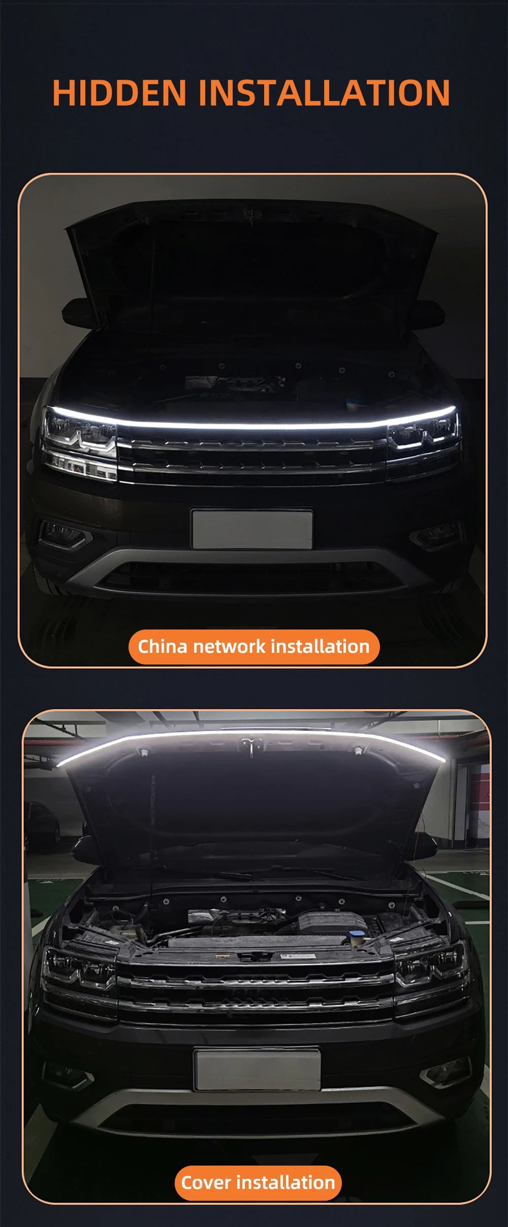 RXZ LED Daytime Running Light Scan Starting Car Hood Decorative Lights DRL Auto Engine Hood Guide Decorative Ambient Lamp 12V