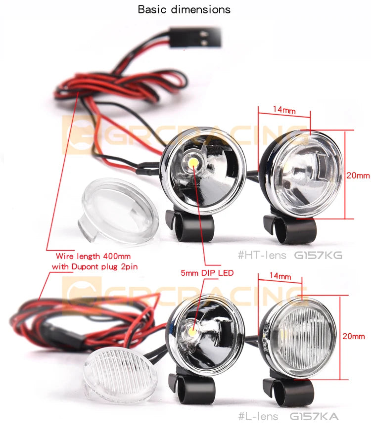 GRC RC Car 1/8 1/10 20mm Spotlight Vintage Round Remote Control Off-Road Searchlight Headlight for T4 SCX10 #G157KG/G157KA