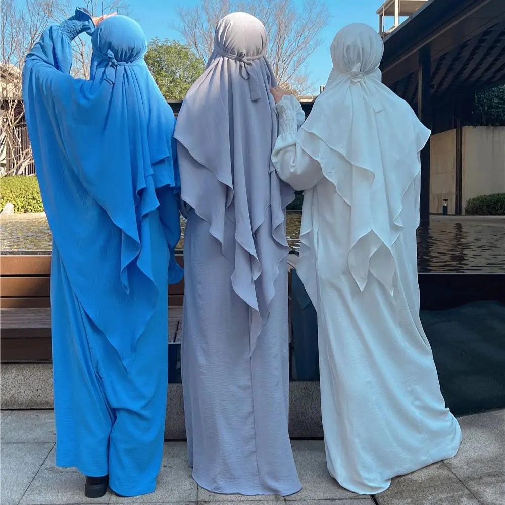 Hijabs Back Two Layers Long Khimar Muslim Women Headcover Headscarf Niqab Dubai Turkish Islamic Clothing Ramadan Eid Hijabi