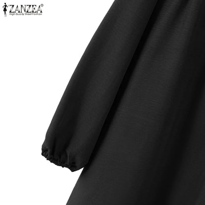 ZANZEA Women Casual Loose 2-Piece Suits Muslim Islamic Autumn Wide Leg Trouser Long Sleeve Long Blouse 2pcs Outfits Pant Sets