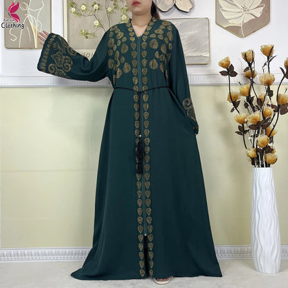 New Muslim Abayas For Women Long Sleeved Dress Dubai Lady Elegant Long Dress Islam Clothing African Abaya Loose Robe With Turban