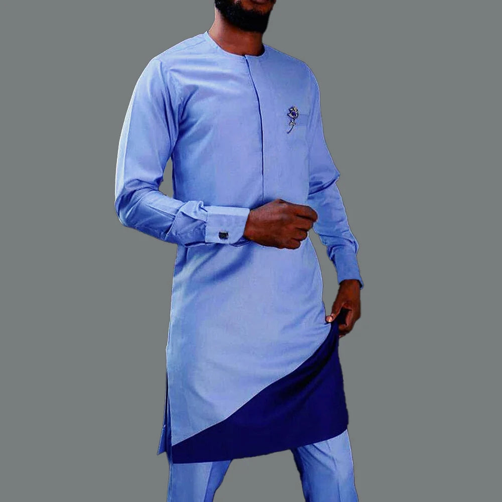 African Clothes For Men Nigerian Traditional Outfit New 2Pc Elegant Wedding Suit Set Luxury Muslim Agbada Islamic Men's Clothing