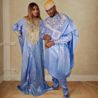 New African Clothes for Men Dashiki Tradition Outfit Robe Embroidery Tops Pants Suits Bazin Muslim Wedding Party Clothing