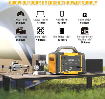 Portable Power Station 600W, 647Wh Backup Lithium Battery, 120V/600W AC Outlet, Solar Generator for Home, Outdoor, Camping