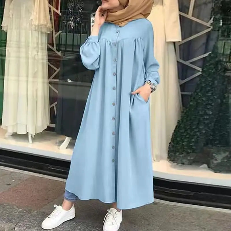 Muslim Long Kimono Hijab Dress for Women, Dubai Abaya, Islam Clothing, Button Shirt, Maxi Dresses, African Abaya