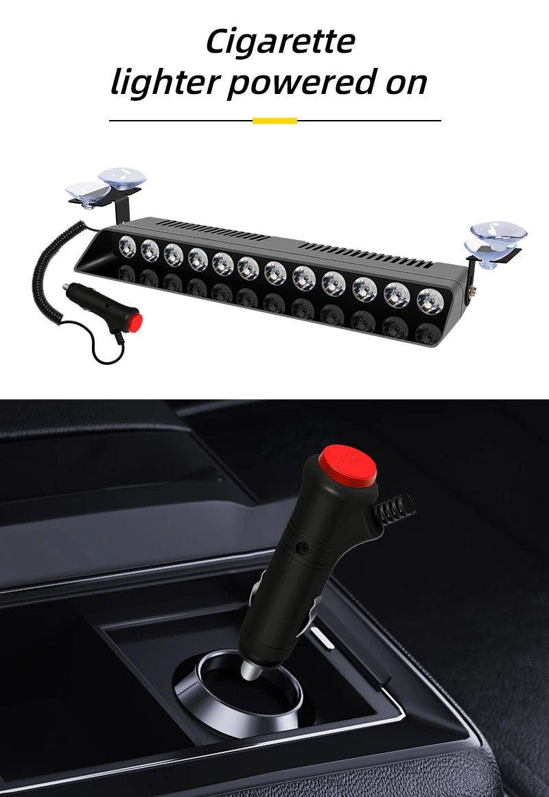 12LED Beads Car Light Police Strobe Light Emergency Suction Cup Warning Light 14 Flash Mode For Truck SUV with Cigarette Lighter