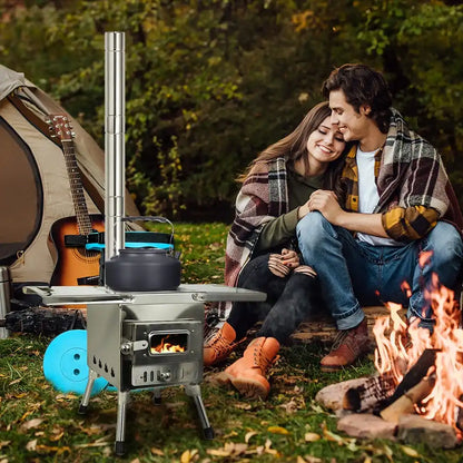 Large Portable Fire Wood Stove, 304 Stainless Steel, Window Pipe for Tent Heater, Cot Camping, Ice-fishing Cooking, Outdoor BBQ