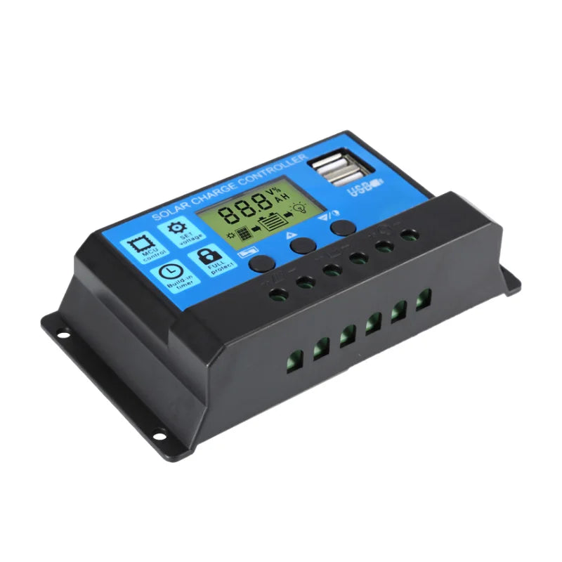 10A 20A 30A 40A 50A 60A Solar Charge Controller 12V 24V Auto PWM 5V Output Regulator PV Home Battery Charger LCD Dual USB