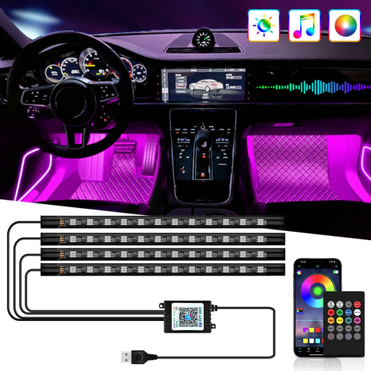 Neon 36 48 72 LED Car Interior Ambient Foot Light with USB Wireless Remote Music APP Control Auto RGB Atmosphere Decorative Lamp