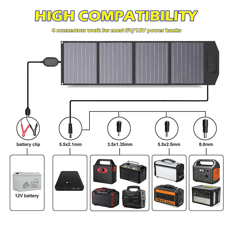 Flexible Foldable Solar Panel High Efficience Travel & Phone & Boat Portable 12V 2000w 1500w 1000w 500w Solar Panel Kit