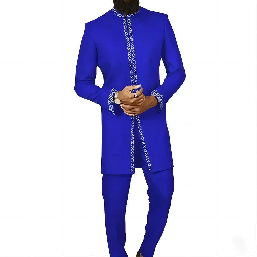 African Clothes For Men Nigerian Traditional Outfit New 2Pc Elegant Wedding Suit Set Luxury Muslim Agbada Islamic Men's Clothing