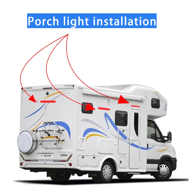 12V/24V RV LED Awning Porch Light Waterproof Motorhome Caravan Interior Wall Lamps Light Bar RV Van Camper Trailer Exterior Lamp