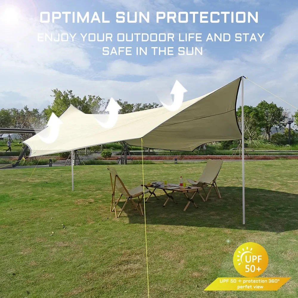 5.1x5.1m Large Camping Tarp Waterproof Octagon Butterfly Outdoor Sun Shelter Awning Tent Shade Sunshade Beach Tourist Canopy