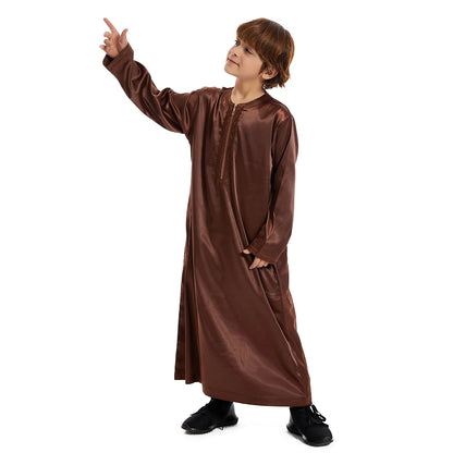 Luxury Muslim Thobe Boys Saudi Dress Kids Islamic Clothing Turkish Arab Dubai Black White Yellow Abaya Children TH881