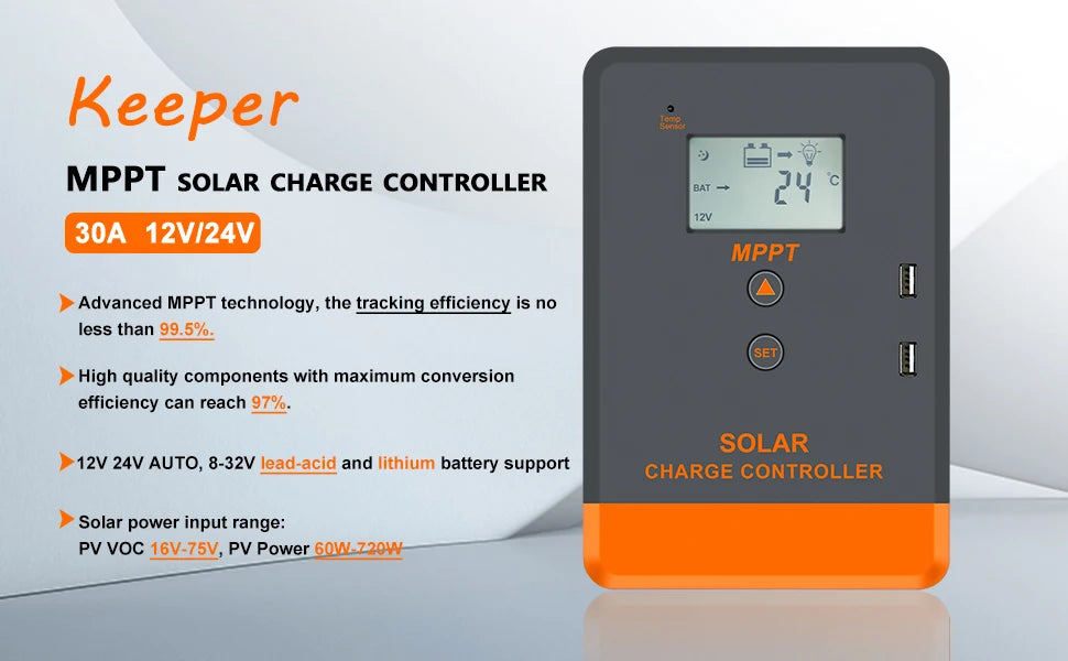 MPPT Solar Charge Controller 20A 30A 40A 12V 24V Auto LCD Display Solar Regulator Fit for AGM Gel Flooded and Lithium Batteries