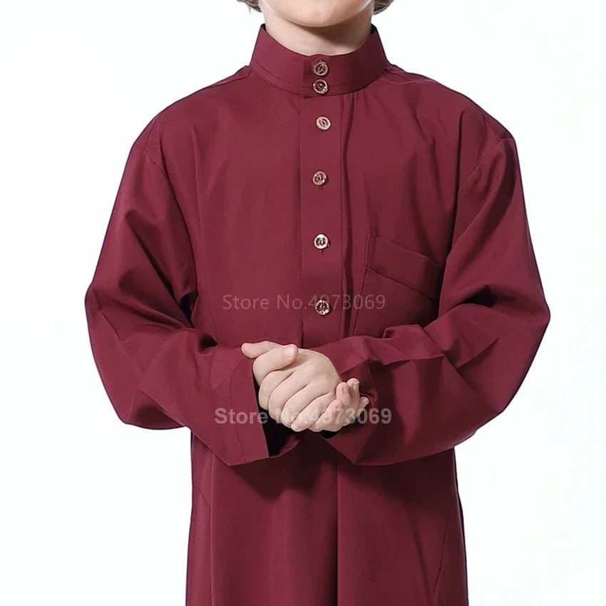 Muslim Robe Teenager Kids Saudi Arabia Pakistan Boy Middle East Full Sleeve Jubba Islamic Clothing Men Party Thobe Kaf MN4