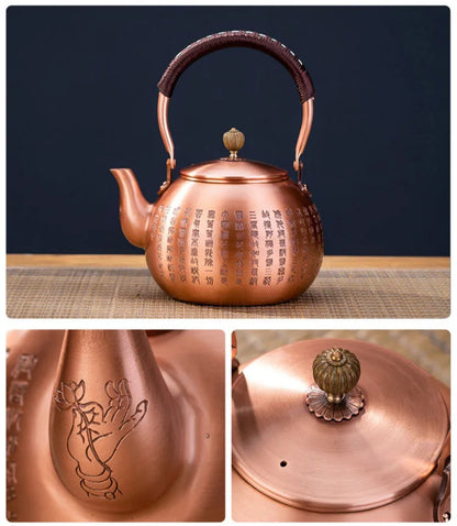 GIANXI Red Copper Teapot Chinese Tea Ceremony Handmade Pure Tea Kung Fu Tea Copper Teawear Retro Keep In Good Health Tea Kettle