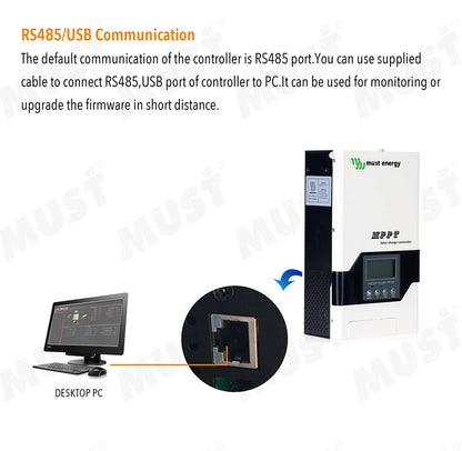 MUST Energy 60A 80A 100A Home MPPT Solar Charge Controller 12V 24V 36V 48V Battery Voltage Regulator Current Charger