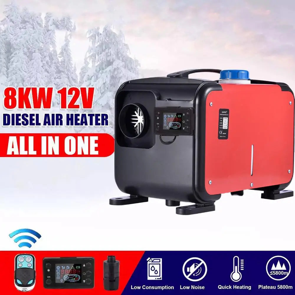 8KW All-in-One Car Parking Heater 12V/24V Diesel Heating Car Air Heater Low Noise LCD & Remote Control For Home Car RV Truck