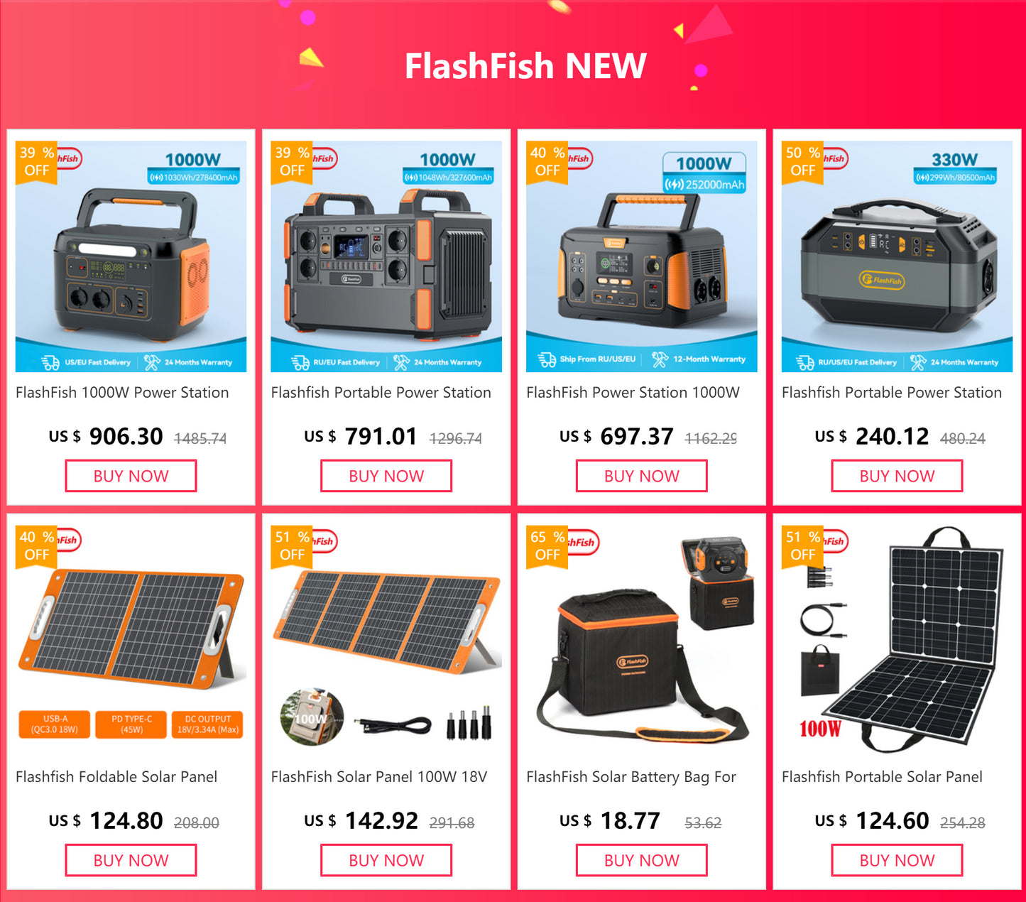 FF FlashFish Power Station 560W Portable Solar Generator 230V Pure Sine Wave AC Outlets 520Wh Lithium Batteries for Solar Panel