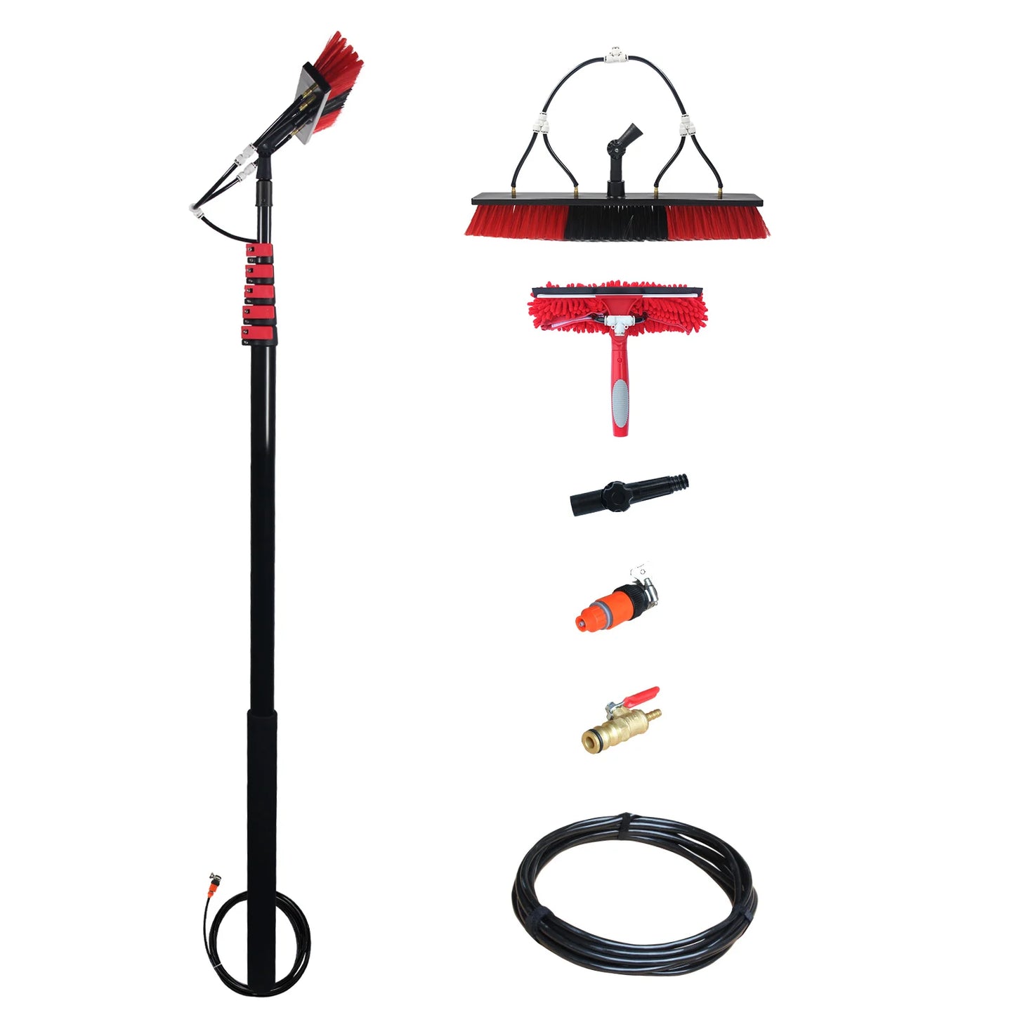 Solar Panel Cleaning Kit with 30 ft Telescopic Pole High Reach Washing Kit Professional Water Flow Through