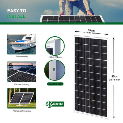 400W Rigid Solar Panel 300W 200W 100W 18V Photovoltaic Panel Aluminum Frame 12V / 24V Battery Charge For RV/Home /Caravan/Travel