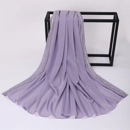 New Product Bright Diamond Chiffon Women Long Hijab Scarf Muslim Lady Hijab Caps Islam Clothing Turkish Turban Shawl Headscarves