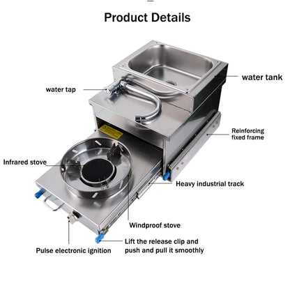 RV Stainless Steel Sink With Gas Stove Slide Out Kitchen For Camper Trailer Caravan Motorhome