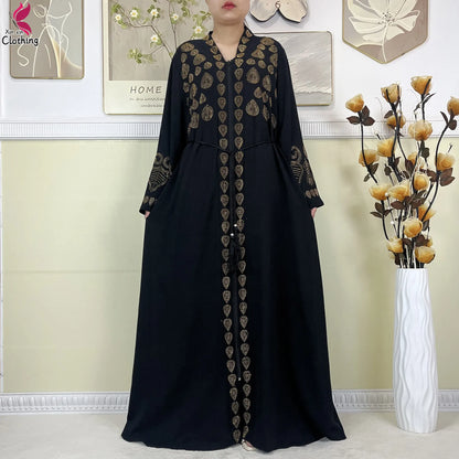 New Muslim Abayas For Women Long Sleeved Dress Dubai Lady Elegant Long Dress Islam Clothing African Abaya Loose Robe With Turban