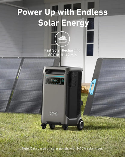 SOLIX F3800 Portable Power Station and BP3800 Expansion Battery with 400W Solar Panel 7.68kWh LiFePO4 Batteries