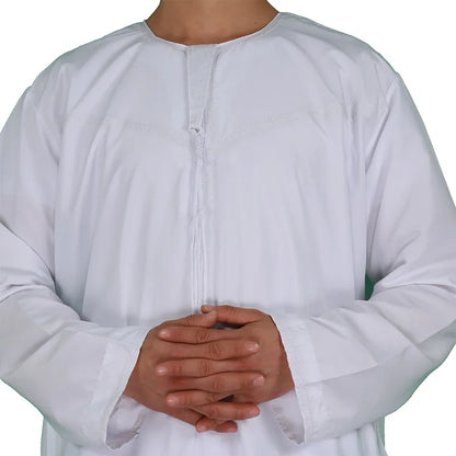 Muslim Men Clothing Galabia Islam Thobe Oman Robes Pocket Design Round Neck Saudi Arabia Qamis Man Solid Color Off-white Abaya