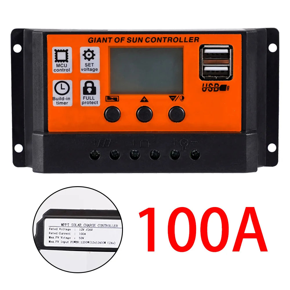 100A/80A/60A/30A PWN Auto Solar Charge Controller Dual USB LCD Display Output 5V Auto MPPT Solar Panel Battery Charge Regulator