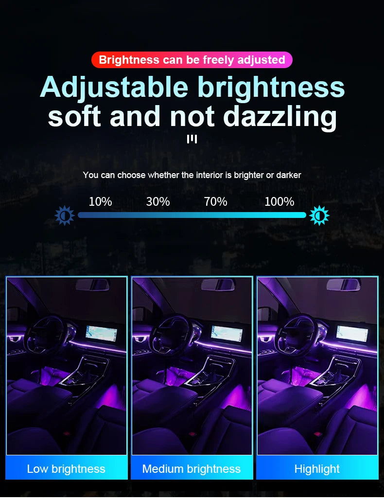 10/14/18 in 1 Led Car Ambient Lights 213 64 Color RGB Symphony Streamer Bluetooth Rainbow Acrylic Strips Atmosphere Lamp Kit 12V