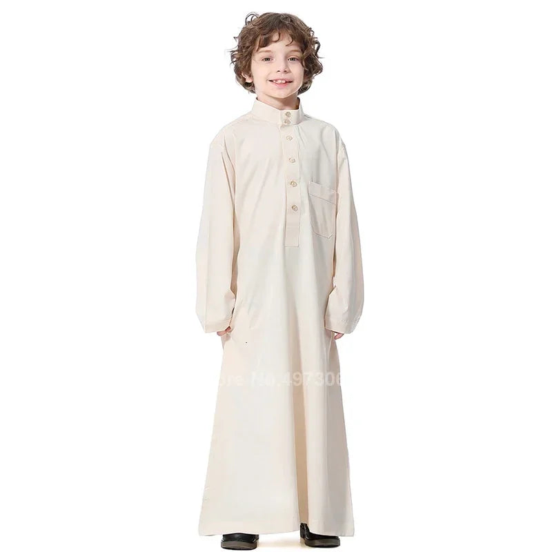 Muslim Robe Teenager Kids Saudi Arabia Pakistan Boy Middle East Full Sleeve Jubba Islamic Clothing Men Party Thobe Kaf MN4