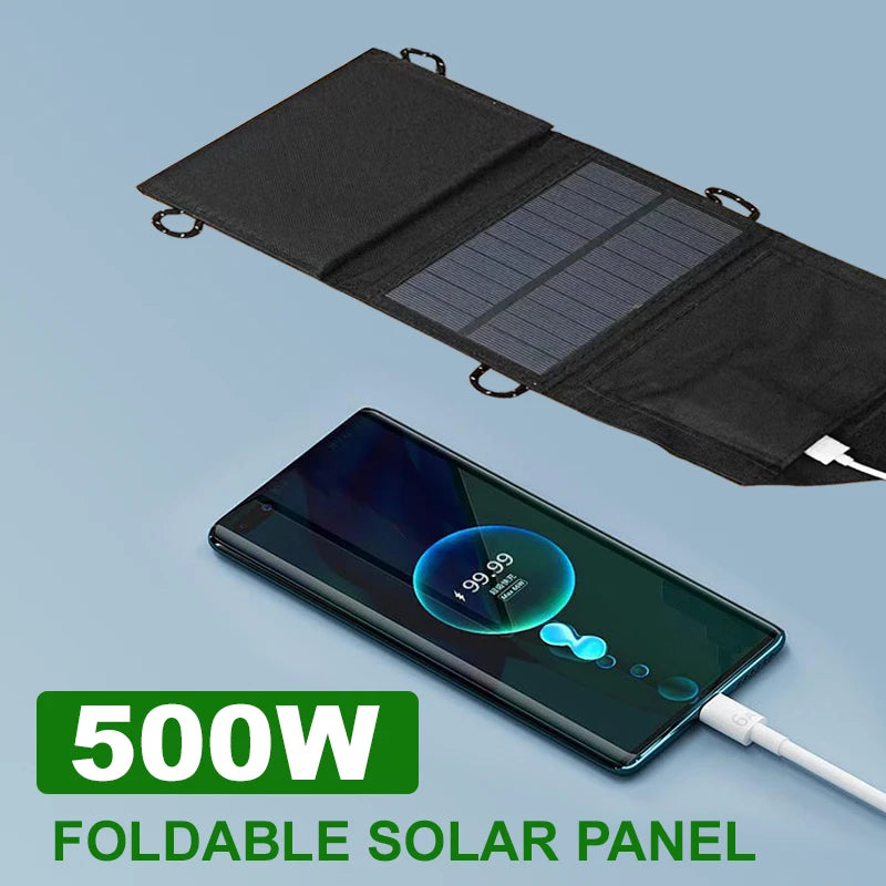 Foldable Solar Panel 500W  Portable Solar Panels Fast Charger USB 5V DC Full  Power Solar Panel Mobile Power Bank For Camping