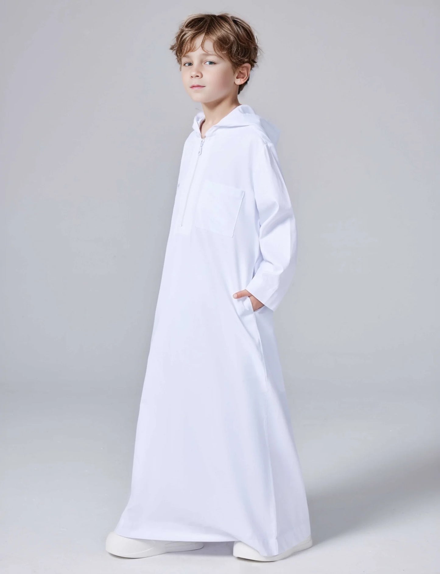 Ramadan Boys Middle East Islam Long Sleeve Arab Dubai Robe, Muslim Casual Ethnic Style Boys Long Sleeve Thobe Abaya Clothing