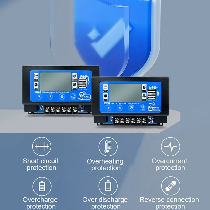 12V 24V 36V 48V 60V Auto bluetooth Wifi Solar Charge Controller Embedded Snap-on Dual USB MPPT For Lithium Lead Acid Battery