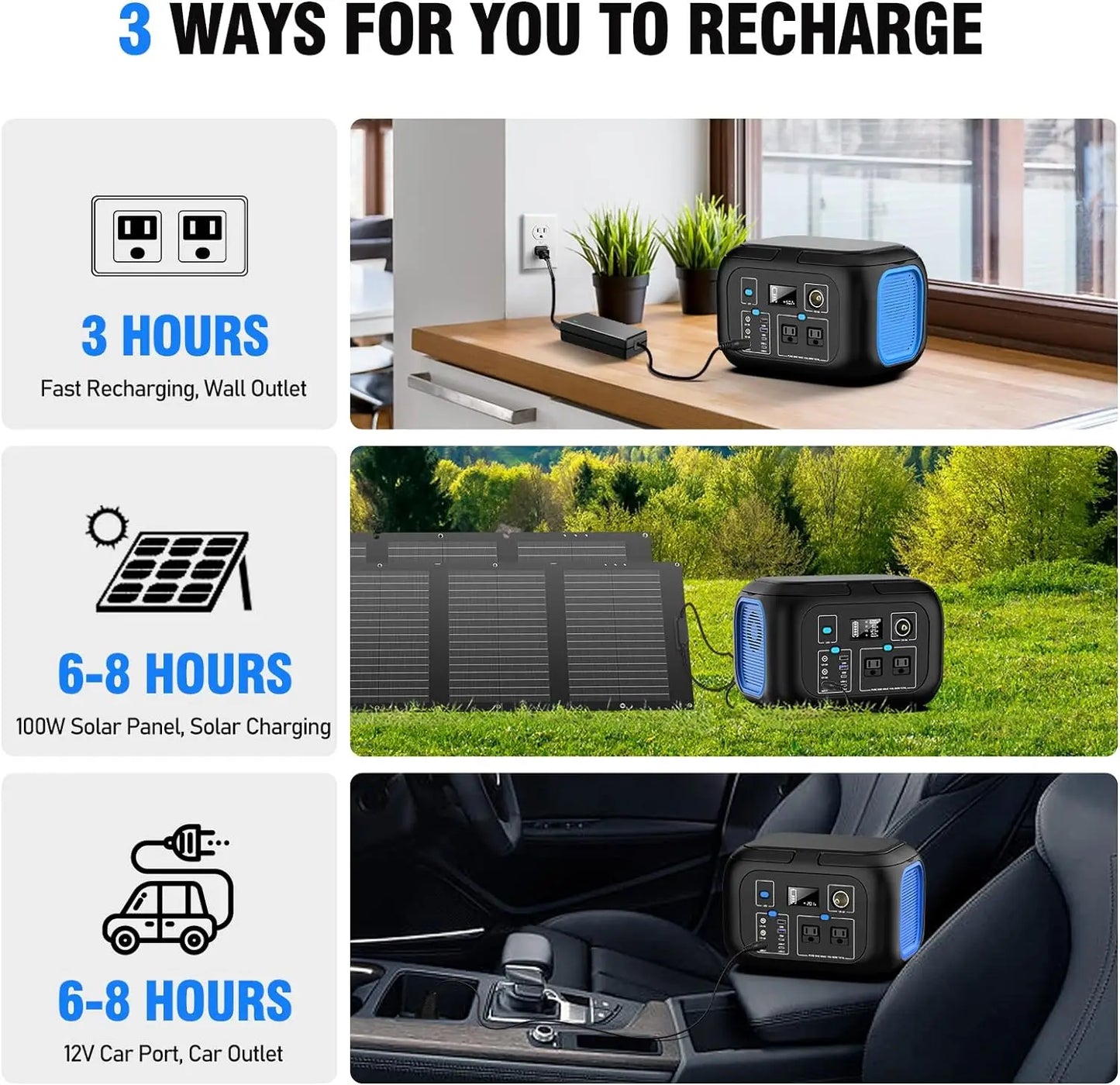 Portable Power Station 600W Power Bank 296Wh Solar Generator Lithium Battery Portable Generator Fast Charging