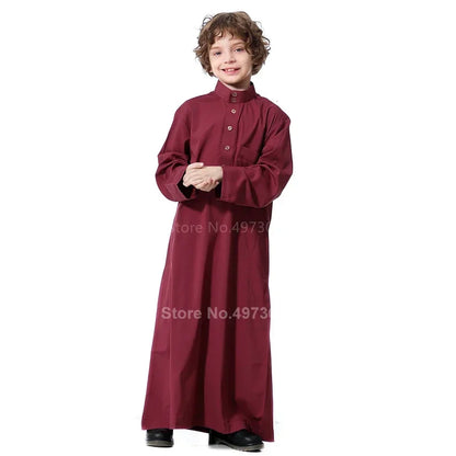 Muslim Robe Teenager Kids Saudi Arabia Pakistan Boy Middle East Full Sleeve Jubba Islamic Clothing Men Party Thobe Kaf M13