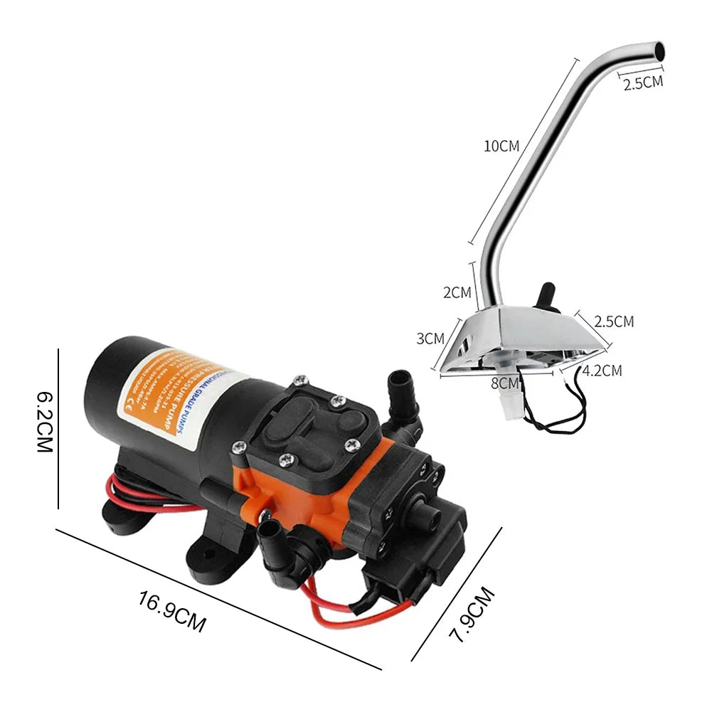 Electric Water Pump Self-Priming Galley 360 Degree Rotation Automatic Faucet Tap 12V Stainless Steel for Boat Caravan Motorhome