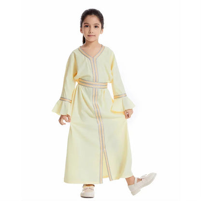 Ramadan Kaftan Abaya for Kids Girls Turkey Muslim Long Dress Islam Saudi Arabia Clothing Eid Robe Gowns Children Kimono Caftan