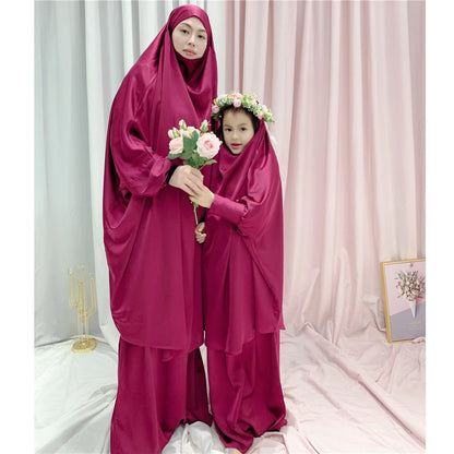 2PCS Muslim Kids Girls Khimar Skirt Set Islamic Prayer Garment Clothing Niqab Burqa Saudi Arabic Child Dress Hijab Robe Abaya