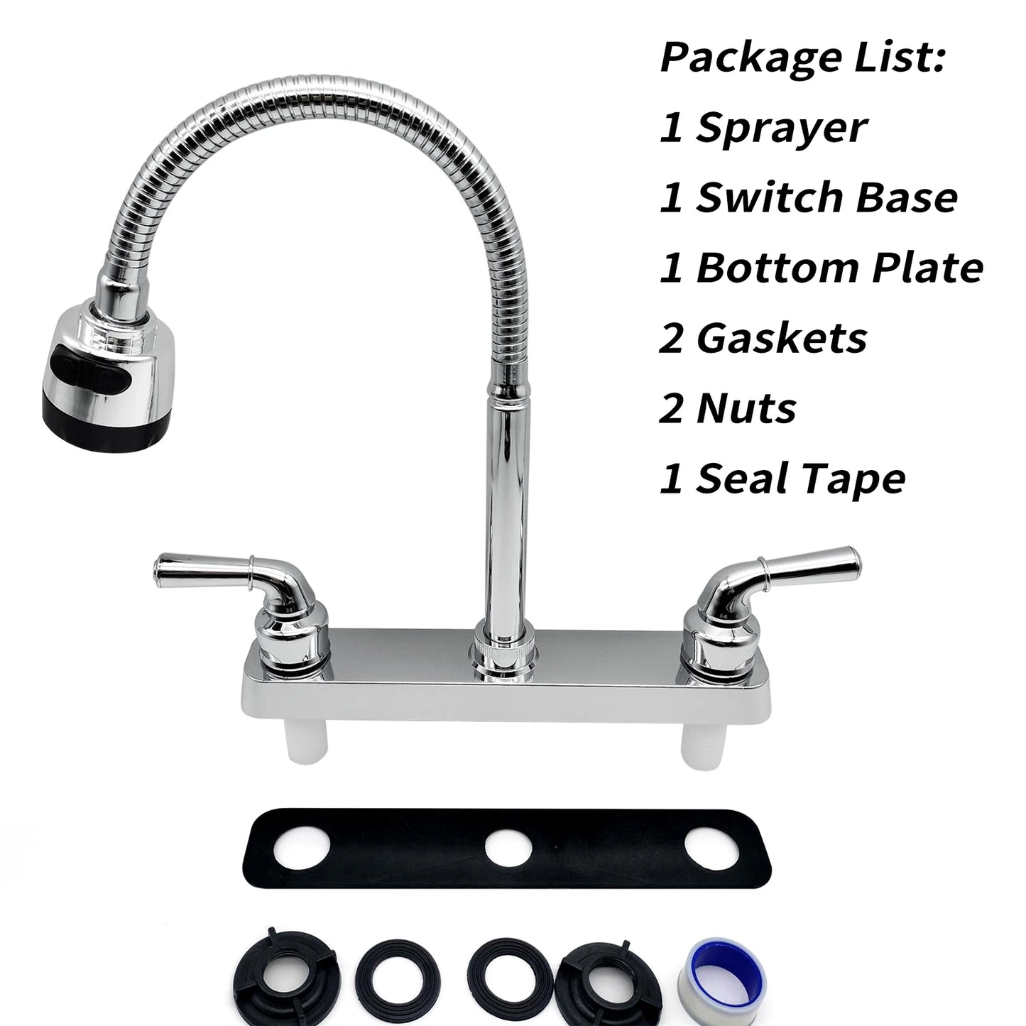 RV Faucet Replacement, RV Kitchen Sink Faucet with 360 Degree Rotatable Sprayer Flexible Spout, Bathroom Faucet Set for Campers