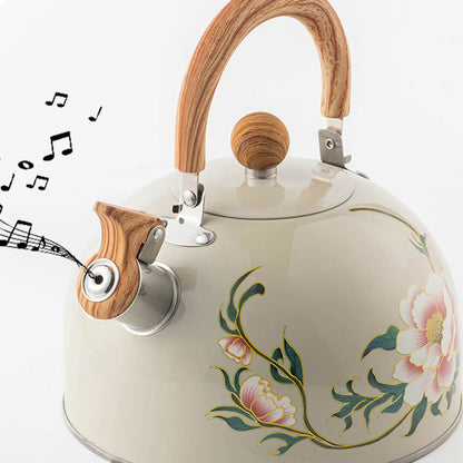 Boiler Kettle Floral Enameled Teapot Stainless Steel Pvc Chinese Kitchen Gadget Whistling